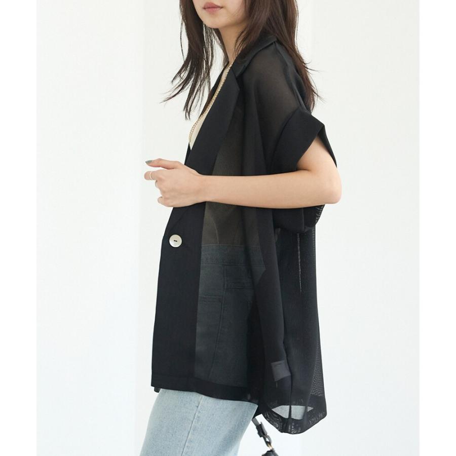 【新品】LOUNGEDRESS メッシュハーフスリーブジャケット ブラック LOUNGEDRESS（ラウンジドレス）の「メッシュハーフスリーブジャケット