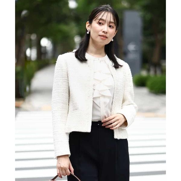 フォーマル/こなれSETUP/洗える】ノーカラーファンシーツイード