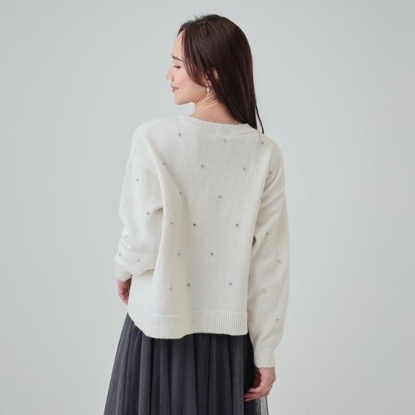 S-LL】上品でフェミニン 大人のための ふわふわビジュー付ニット 
