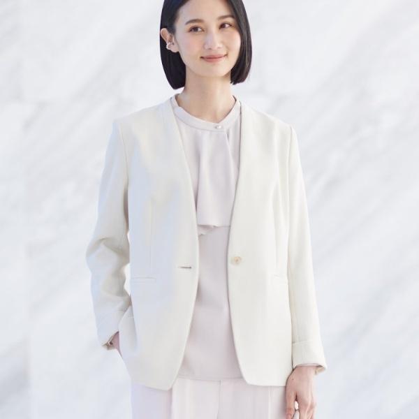 INDIVI ツイードパンツスーツセットアップ ノーカラー サイズ違い44 42 INDIVI（インディヴィ） 【洗える／スーツ】ノーカラージャケット