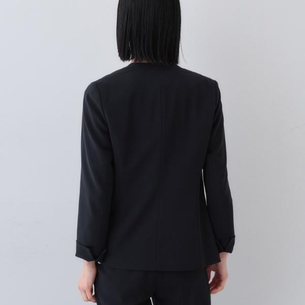 美品★INDIVI スプリングコート ブラック 通勤　フォーマル★光沢ノーカラー INDIVI（インディヴィ） コート アウター 喪服 レディース ブラック