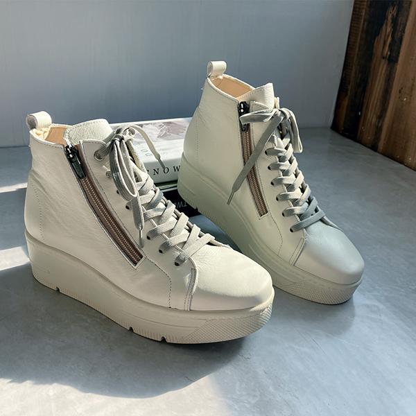 JS ハートレーベル（JS Heartlavel）/厚底 本革 日本製 サイドファスナー レースアップ ハイカットスニーカー JS Heartlavel（ジェイエスハートレーベル） 厚底 本革 日本製 サイド