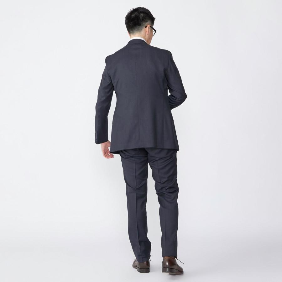 SHIPS Size46 ダークブルー ストライプ ビジネススーツ AOYAMA 【洋服の青山】メンズスーツ ビジネス 日本製 オールシーズン