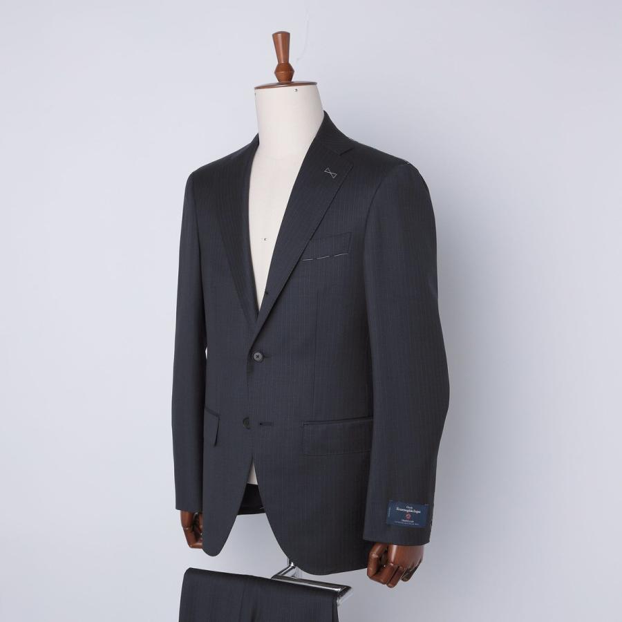 SHIPS Size46 ダークブルー ストライプ ビジネススーツ AOYAMA 【洋服の青山】メンズスーツ ビジネス 日本製 オールシーズン