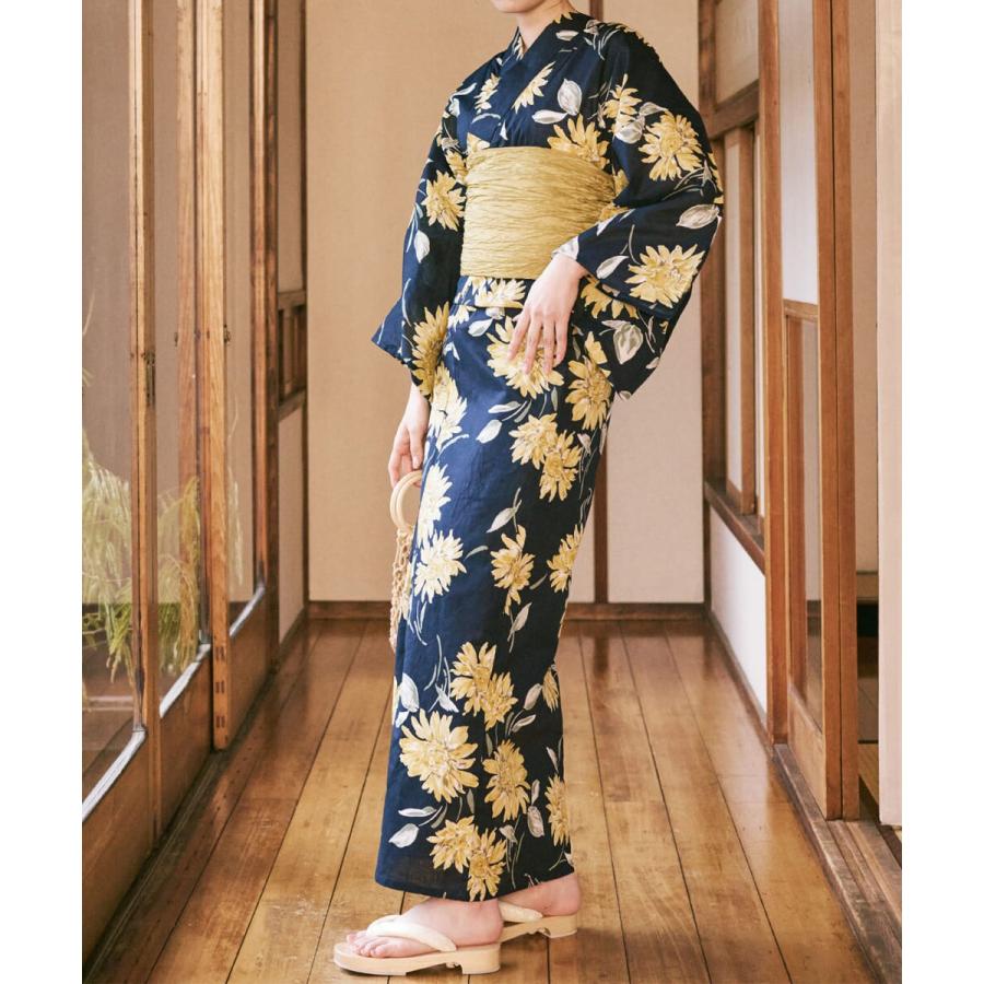 画像 1枚目のフルセット◆品ある向日葵（ひまわり）黒紺浴衣◆ 紺青のひまわり調べ 浴衣5点セット (浴衣・兵児帯・腰紐2本
