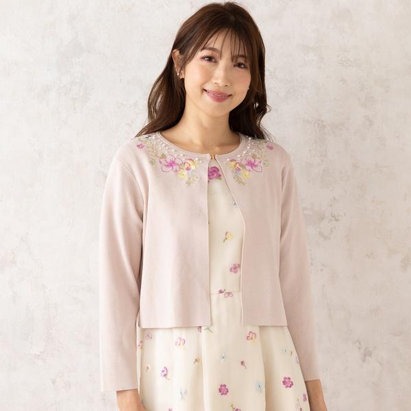 Rose Tiara（ローズティアラ） フラワー刺繍ニットカーディガン