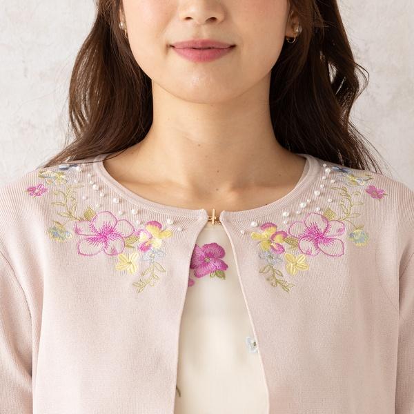 Rose Tiara 花柄刺繍カーディガン Rose Tiara（ローズティアラ） カーディガン フラワーニット