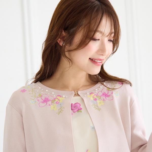 Rose Tiara（ローズティアラ） フラワー刺繍ニットカーディガン