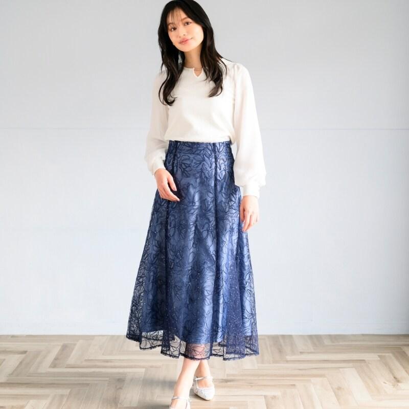 極美品✨MISCH MASCH スパンコールコード刺繍レーススカート 25SS MISCH MASCH 25春夏新作 スパンコールコード刺繍レーススカート