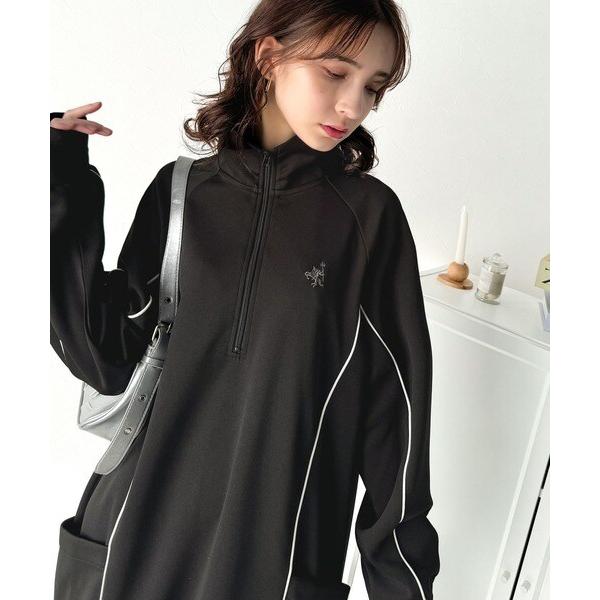 スポーツMIIX!胸元刺繍入り異素材ドッキングハーフジップパイピング