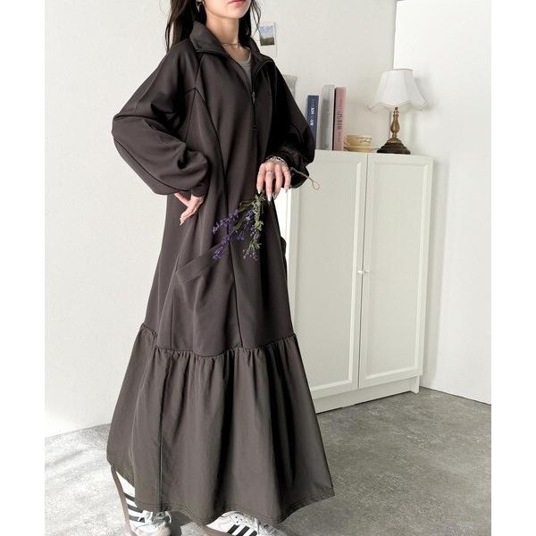 スポーツMIIX!胸元刺繍入り異素材ドッキングハーフジップパイピング