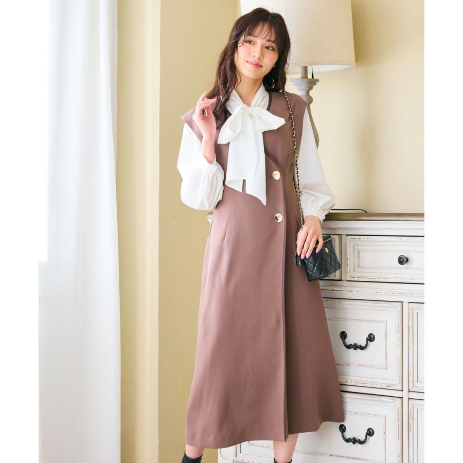 Feroux（フェルゥ） 【洗える】バイカラートリム ジャンパースカート