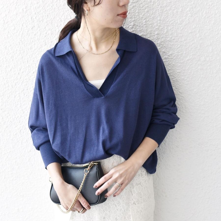 SHIPS any any:〈UVカット/手洗い可能〉シアー スキッパー ニット