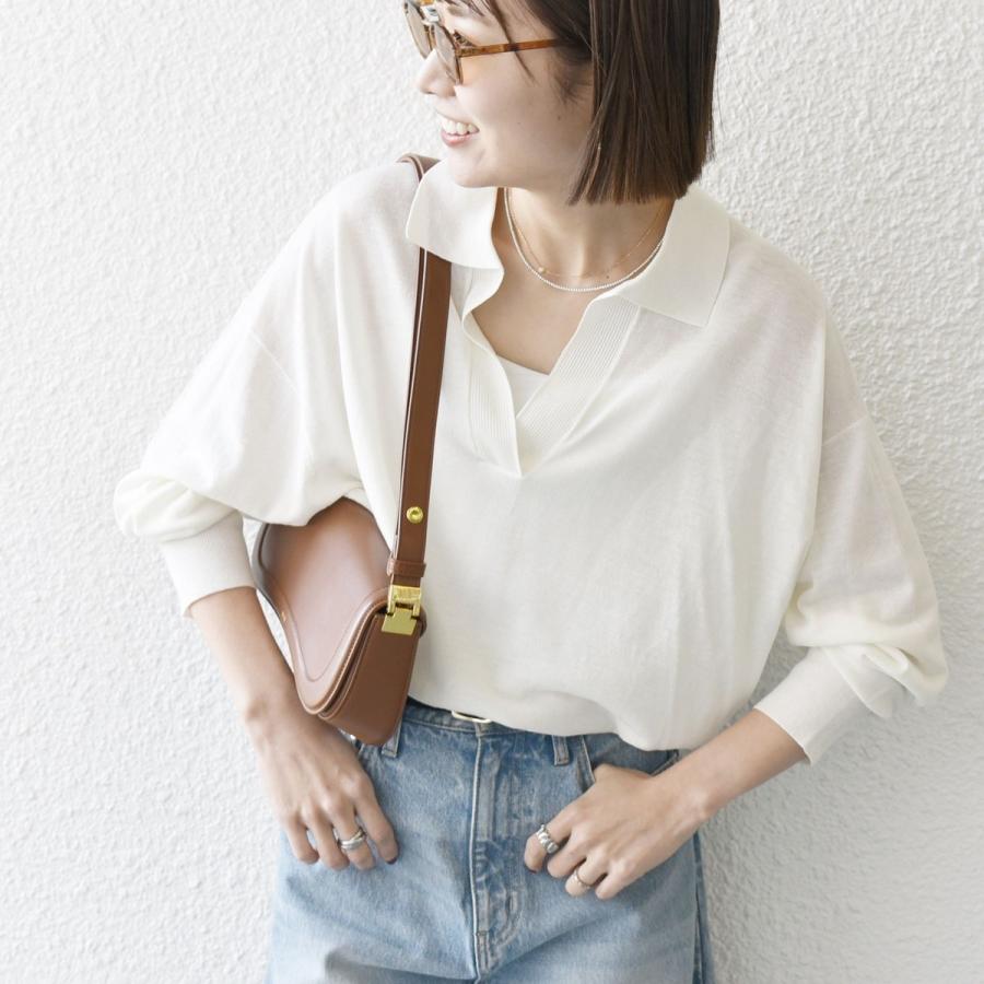 SHIPS any any:〈UVカット/手洗い可能〉シアー スキッパー ニット