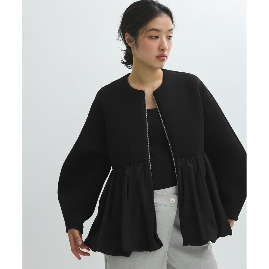 美品✨アダムエロペ　ダンボールタフタペプラムカーディガン　黒 ADAM ET ROPE'（アダムエロペ） カーディガン 「サステナブル