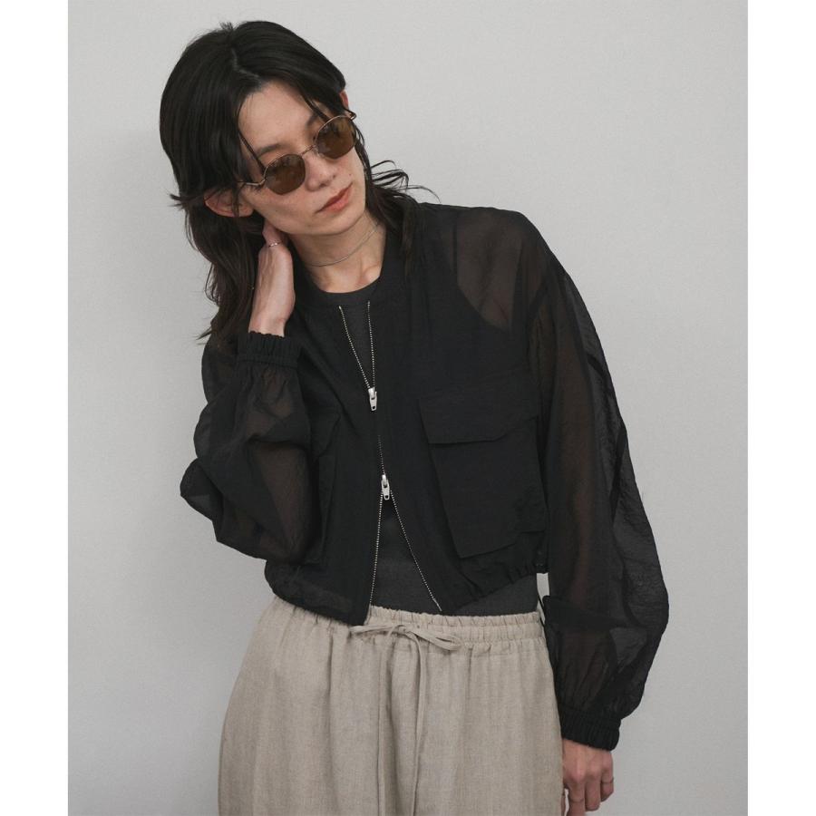 美品 マルティニーク 上品 オーガンジー シアー ノーカラーブルゾン ブラック classicalelf（クラシカルエルフ） ブルゾン アウター 軽やかさと気品
