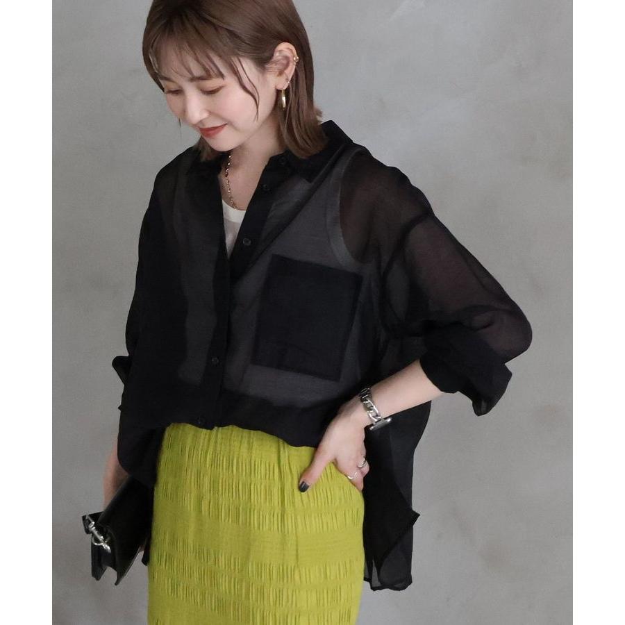 AMERI シアーシャツ 茶 MEDI DAY DREAM SHEER SHIRT
