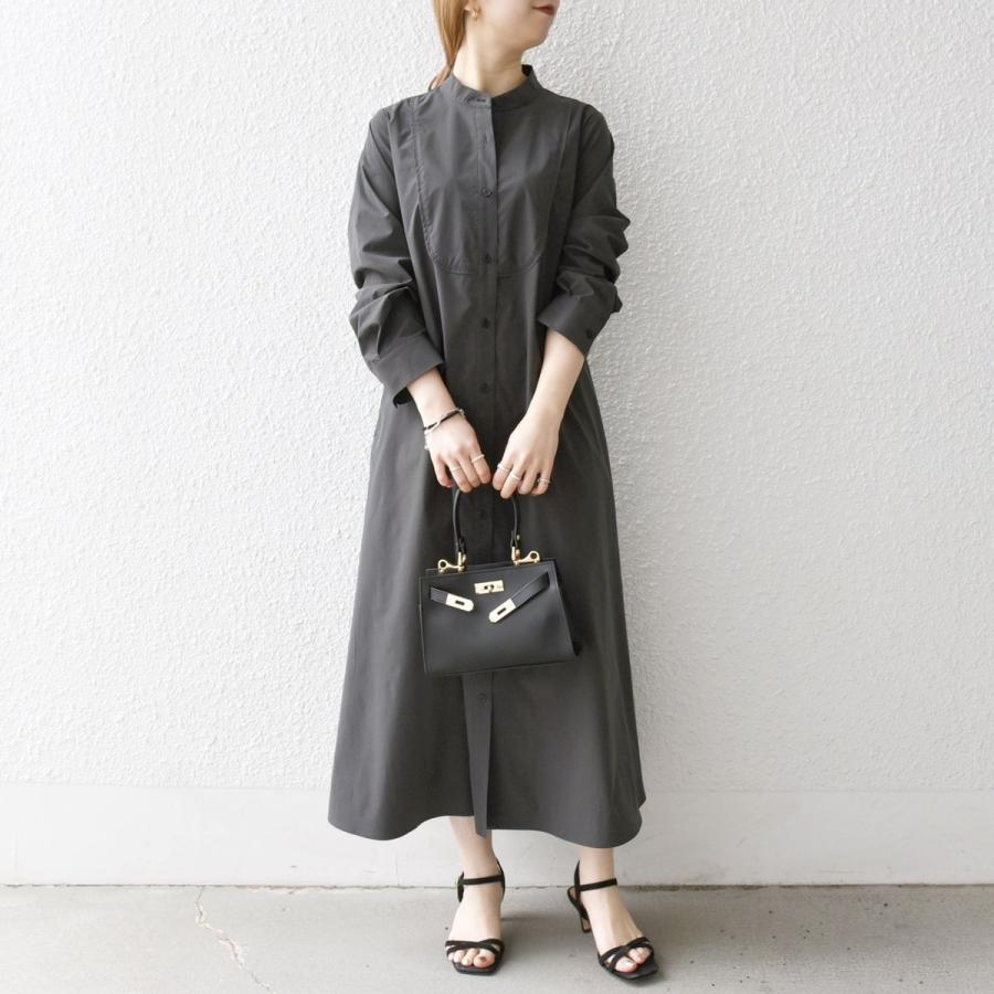 【美品】ebure メタルパーツ コットンスタンドカラーシャツワンピライトグレー SHIPS any any:〈洗濯機可能〉タイプライター スタンドカラー シャツ