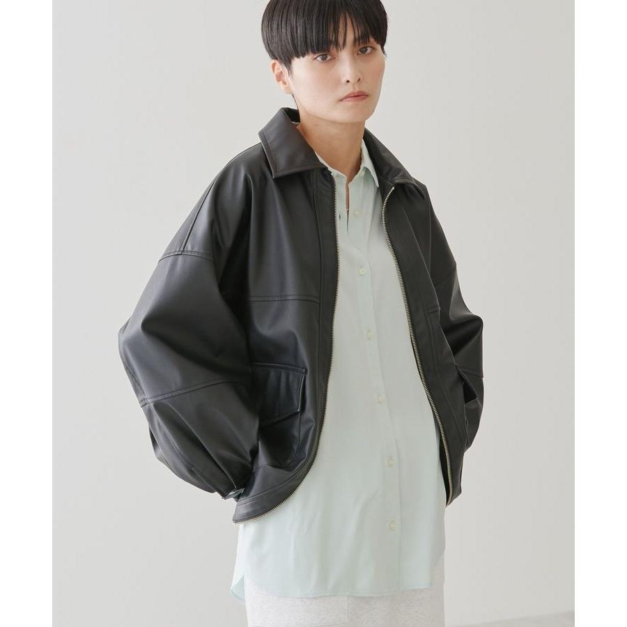 0551 emmy レザータッチパデッドショートブルゾン FREEサイズ