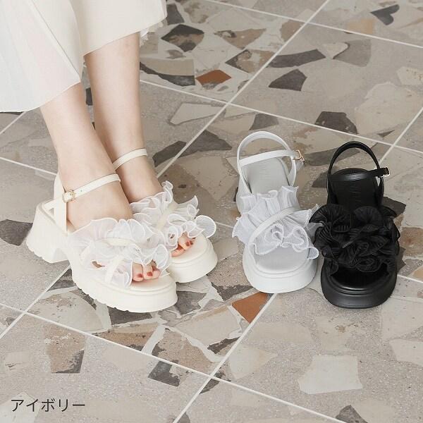 25春夏新作】シアークロスフリル厚底ストラップサンダル