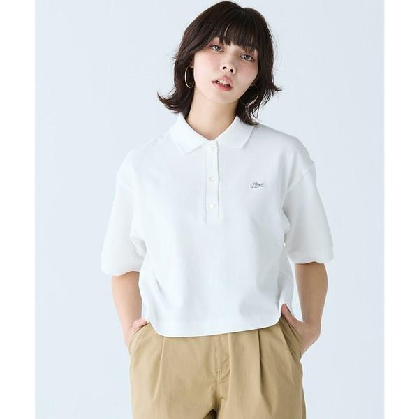 LACOSTE ラコステ ワイドクロップド丈 半袖ポロシャツ ホワイト LACOSTE（ラコステ） ヘビーウェイト鹿の子 ワイド クロップド丈 半袖