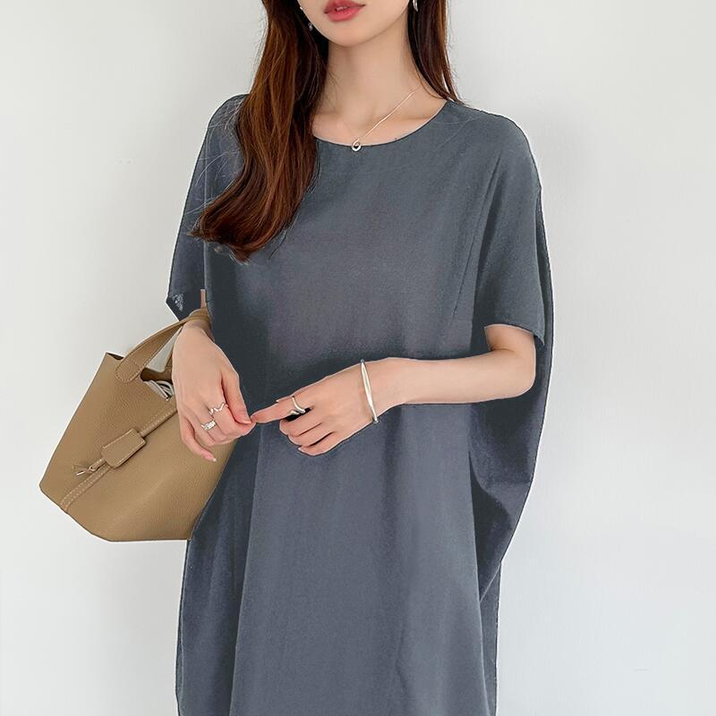 コクーンワンピース リネン 夏 ワンピース ミモレ丈 ナチュラル