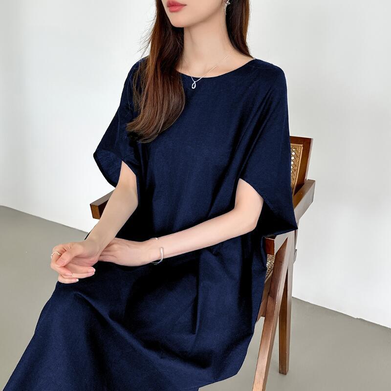 コクーンワンピース リネン 夏 ワンピース ミモレ丈 ナチュラル