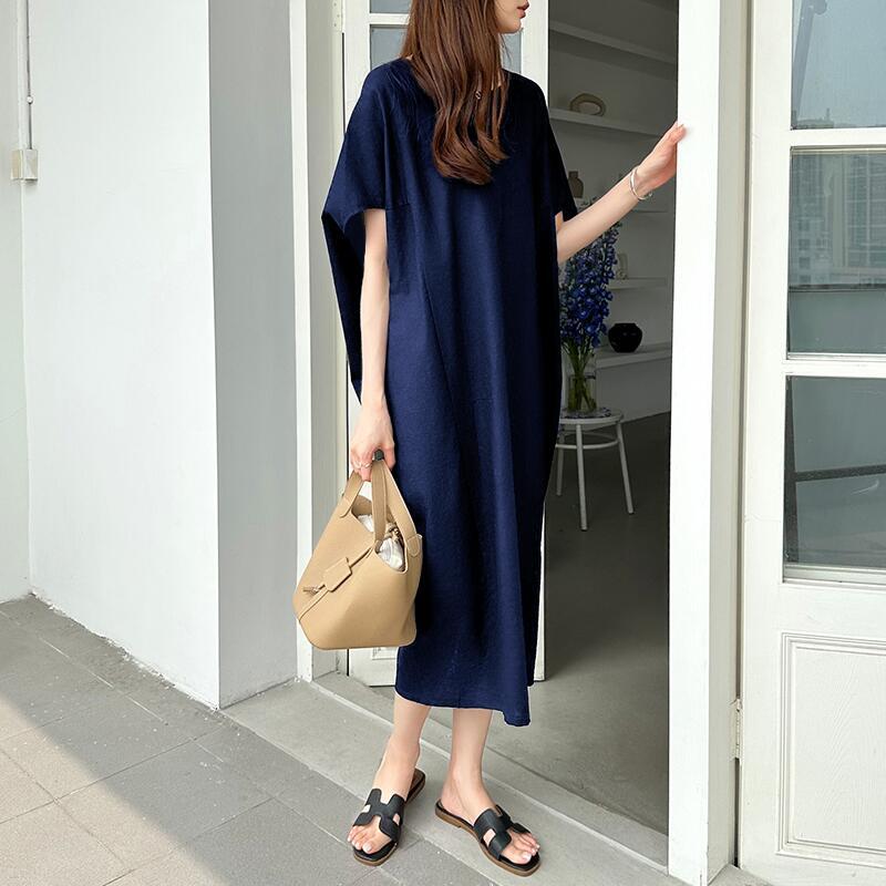 コクーンワンピース リネン 夏 ワンピース ミモレ丈 ナチュラル