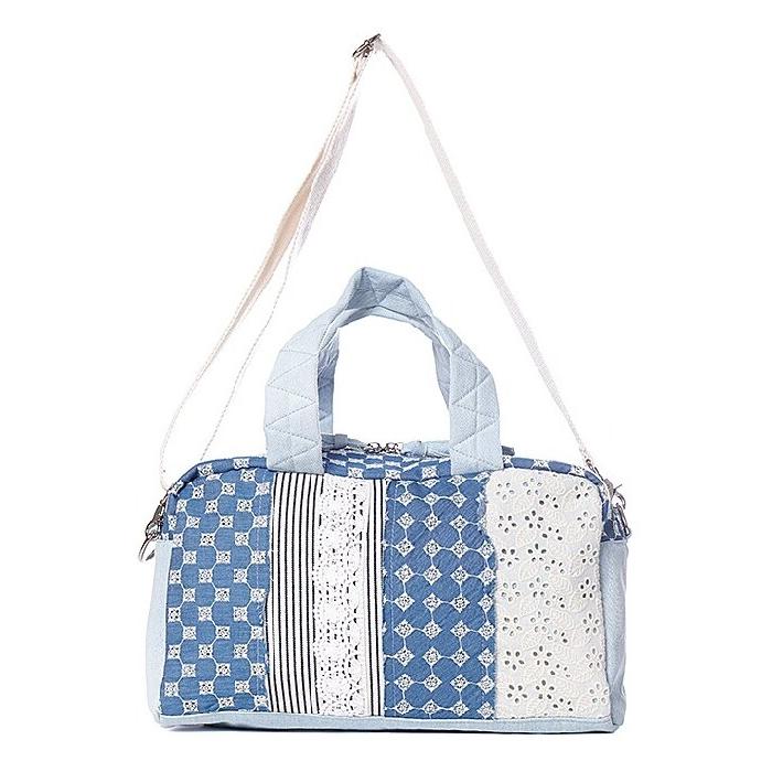 デニムパッチ横長ボストン ハンドメイド 岡山デニム パッチワーク 3way