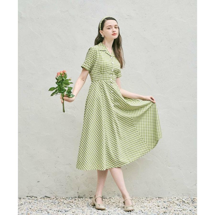 アンアナザーアンジェラス レトロギンガム開衿ワンピース カチューシャ セット売り an another angelus レトロギンガム開衿ワンピース【洗える