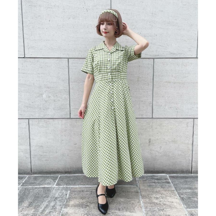 アンアナザーアンジェラス レトロギンガム開衿ワンピース カチューシャ セット売り レトロギンガム開衿ワンピース/an another angelus [53BE03h004