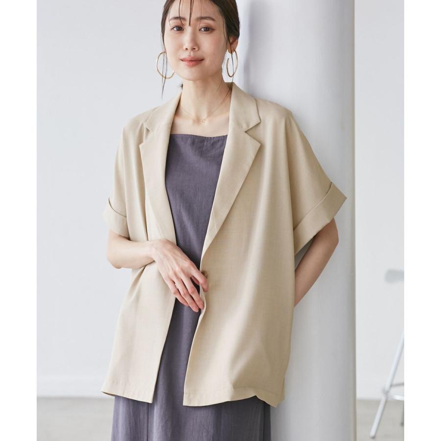 ROPE PICNIC シアーハーフスリーブジャケット　ネイビー　リネンライク ROPE' PICNIC ジャケット テーラードジャケット 「接触冷感・UV