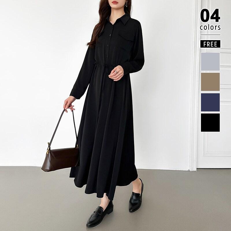 極美品 かぐれ リネンシャツワンピース 黒 24SS ロングワンピース 長袖 シャツワンピース きれいめ ロングワンピース ロング ワンピース