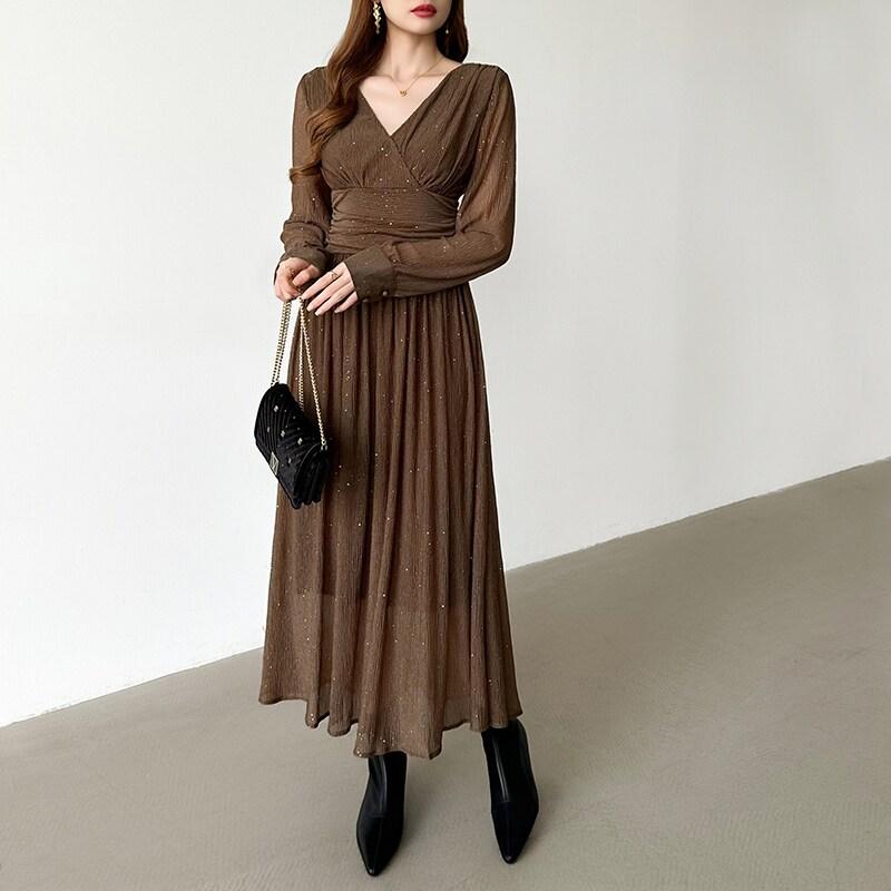 パーティードレス カシュクールワンピース 長袖ノースリーブ選べる