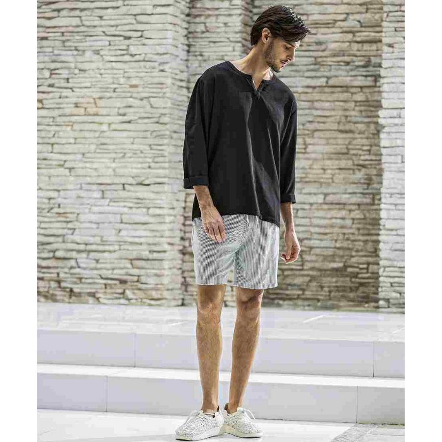 AKM Contemporary キーネックプルオーバーシャツ(シアサッカー / 防