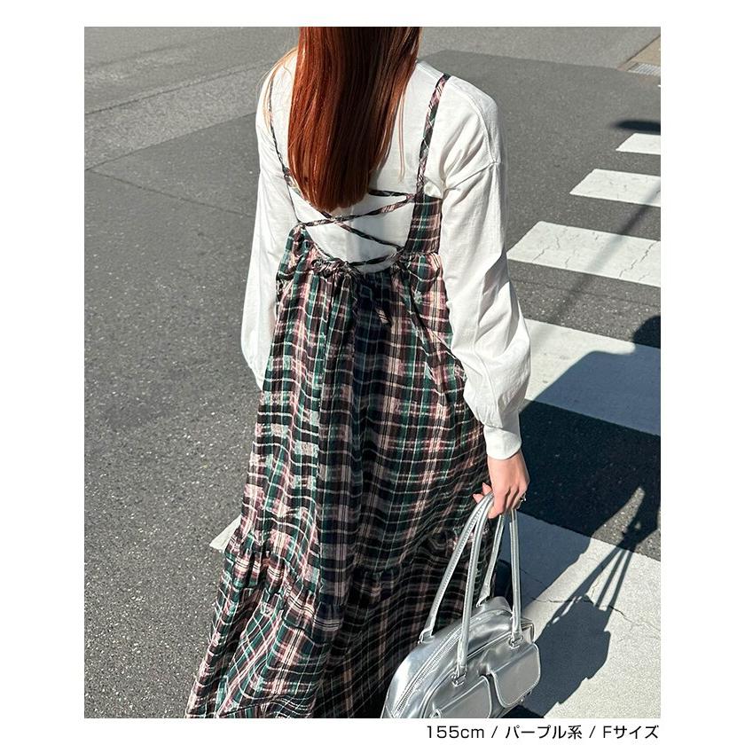 バック リボン シアー チェック キャミ ワンピース Freesia フリージア