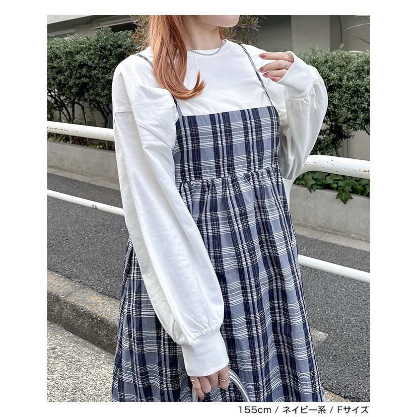 バック リボン シアー チェック キャミ ワンピース Freesia フリージア
