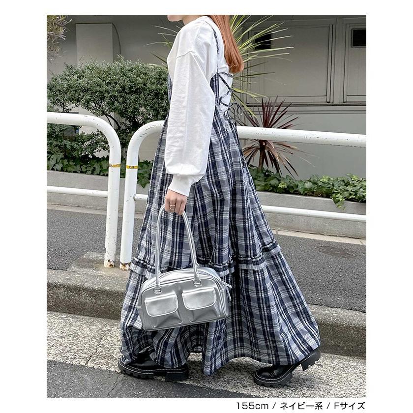 バック リボン シアー チェック キャミ ワンピース Freesia フリージア