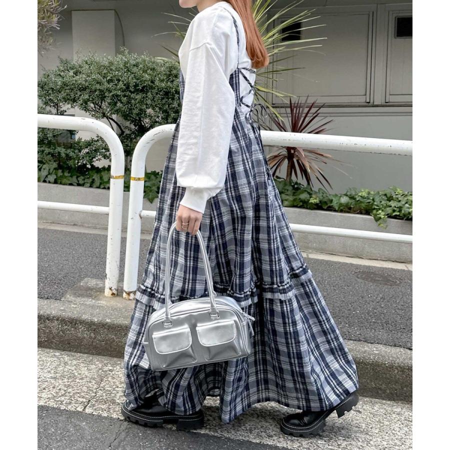 バック リボン シアー チェック キャミ ワンピース Freesia フリージア