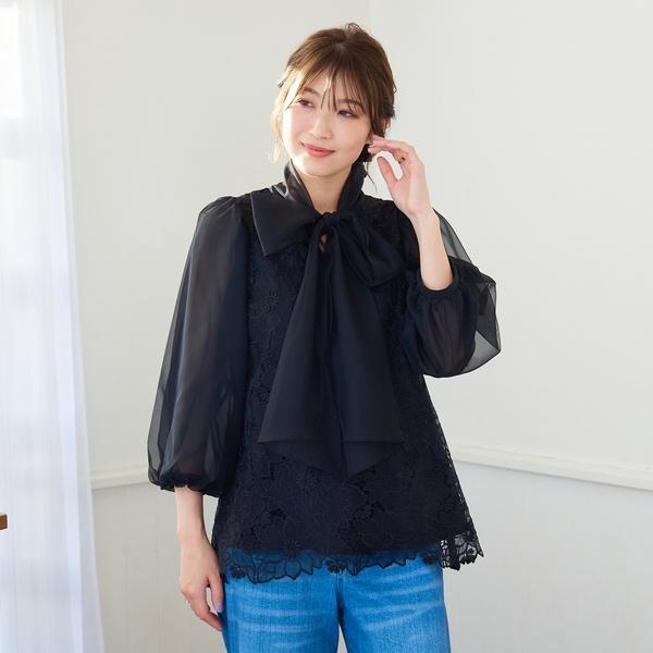 【Rose Tiara】シースルーチェックブラウス　ブラック　　サイズ46 Rose Tiara】シースルーチェックブラウス ブラック サイズ46 楽天市場