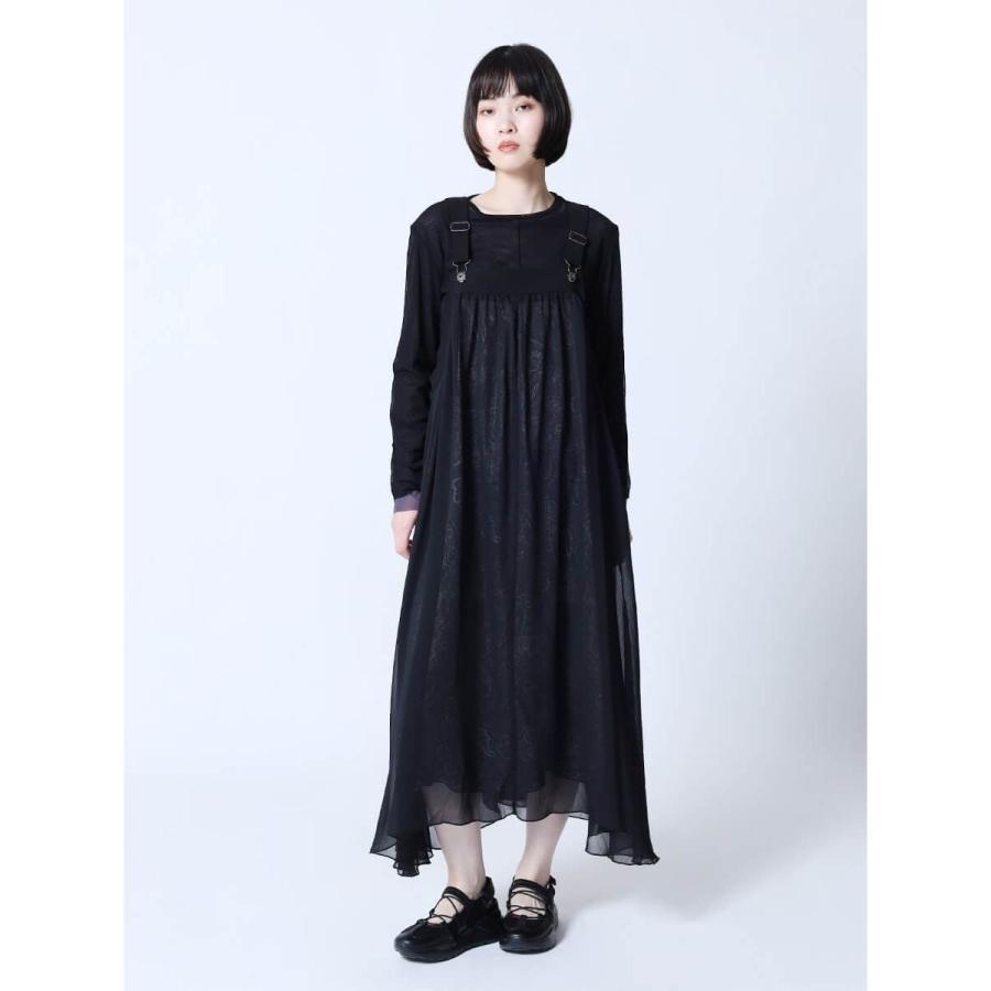 新品　LASUD 柄レイヤードシアージャンパースカート ラシュッド LASUD 柄レイヤードシアージャンパースカート （ブラック