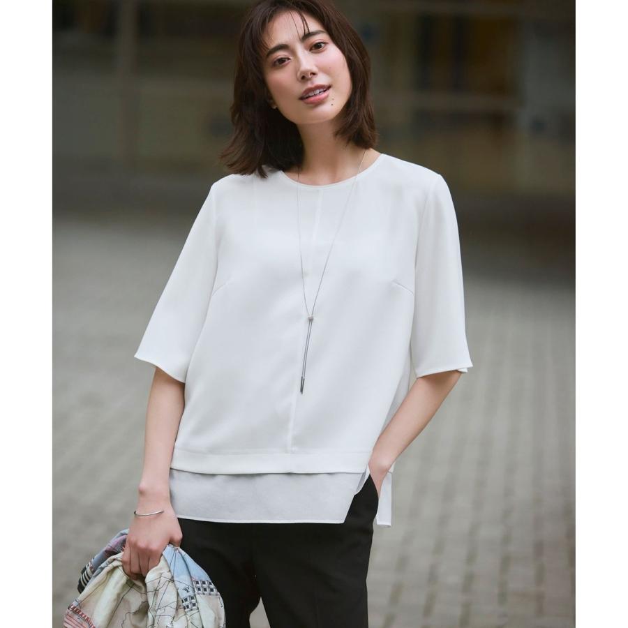 今季【VERY・Oggi掲載】ストレッチジョーゼット シアーコンビ カットソー 23区（ニジュウサンク） 【VERY・Oggi掲載】ストレッチジョーゼット