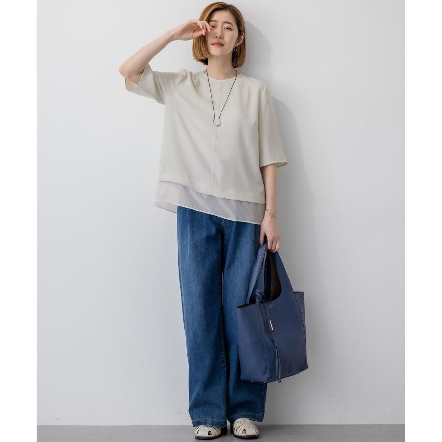 今期【吸水速乾、接触冷感】ストレッチジョーゼット シアーコンビ カットソー 吸水速乾/UVカット/接触冷感】ストレッチジョーゼット シアー