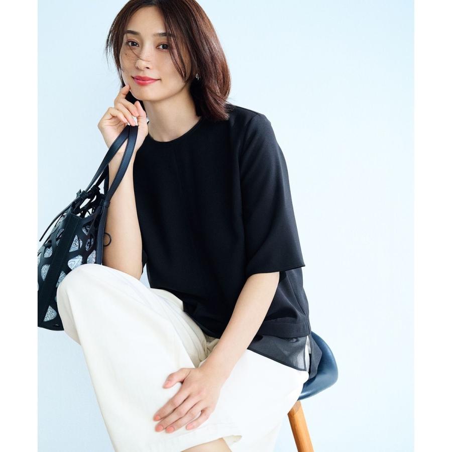 今期【吸水速乾、接触冷感】ストレッチジョーゼット シアーコンビ カットソー 吸水速乾/UVカット/接触冷感】ストレッチジョーゼット シアー