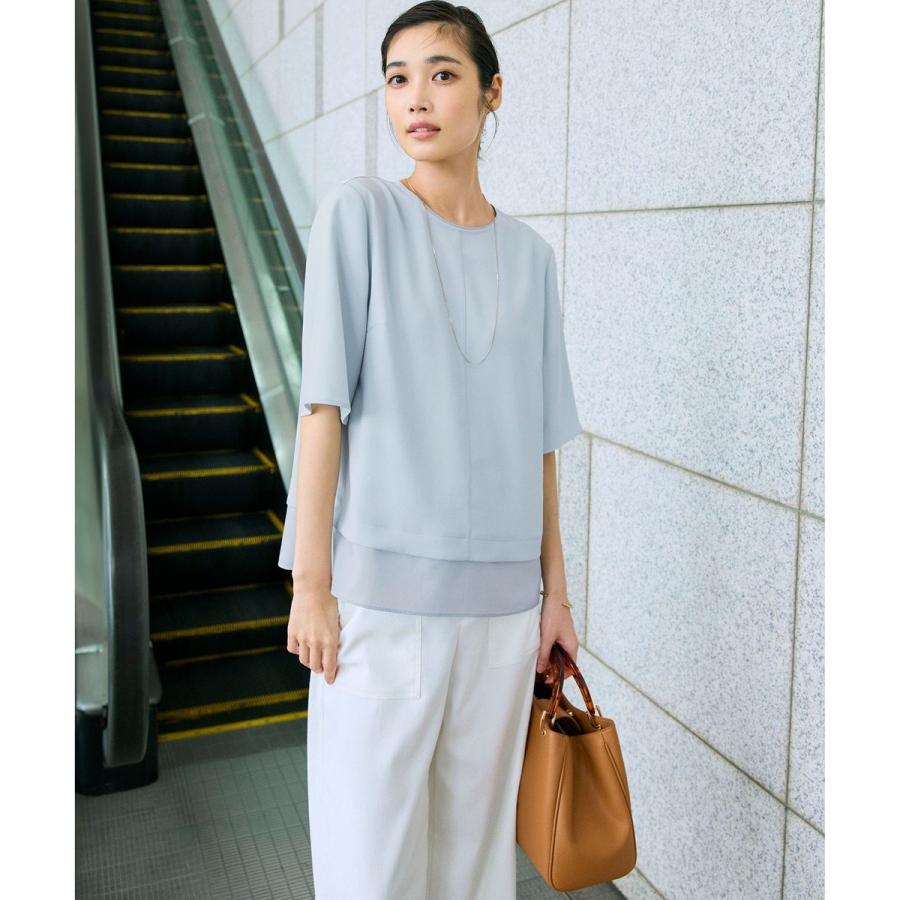 今期【吸水速乾、接触冷感】ストレッチジョーゼット シアーコンビ カットソー 吸水速乾／UVカット／接触冷感】ストレッチジョーゼット