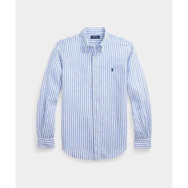 美品❤️ラルフローレンリネンシャツ　スカイブルー×ホワイトストライプパフスリーブ POLO RALPH LAUREN（ポロ・ラルフローレン） クラシック フィット