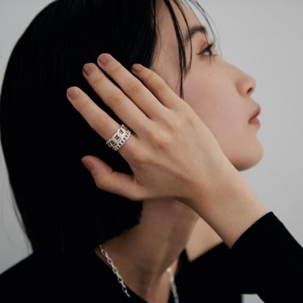 シルバー ダブルカーブチェーンモチーフリング_8