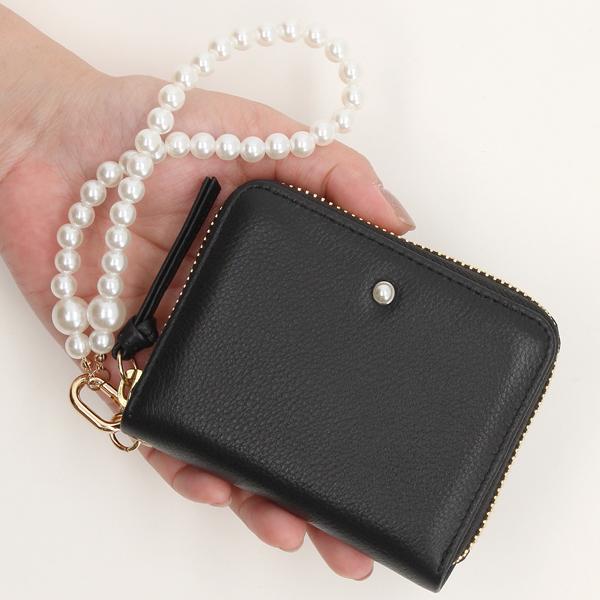 コンパクト財布】ペルケ perche / パール調ストラップ・ジャバラカード