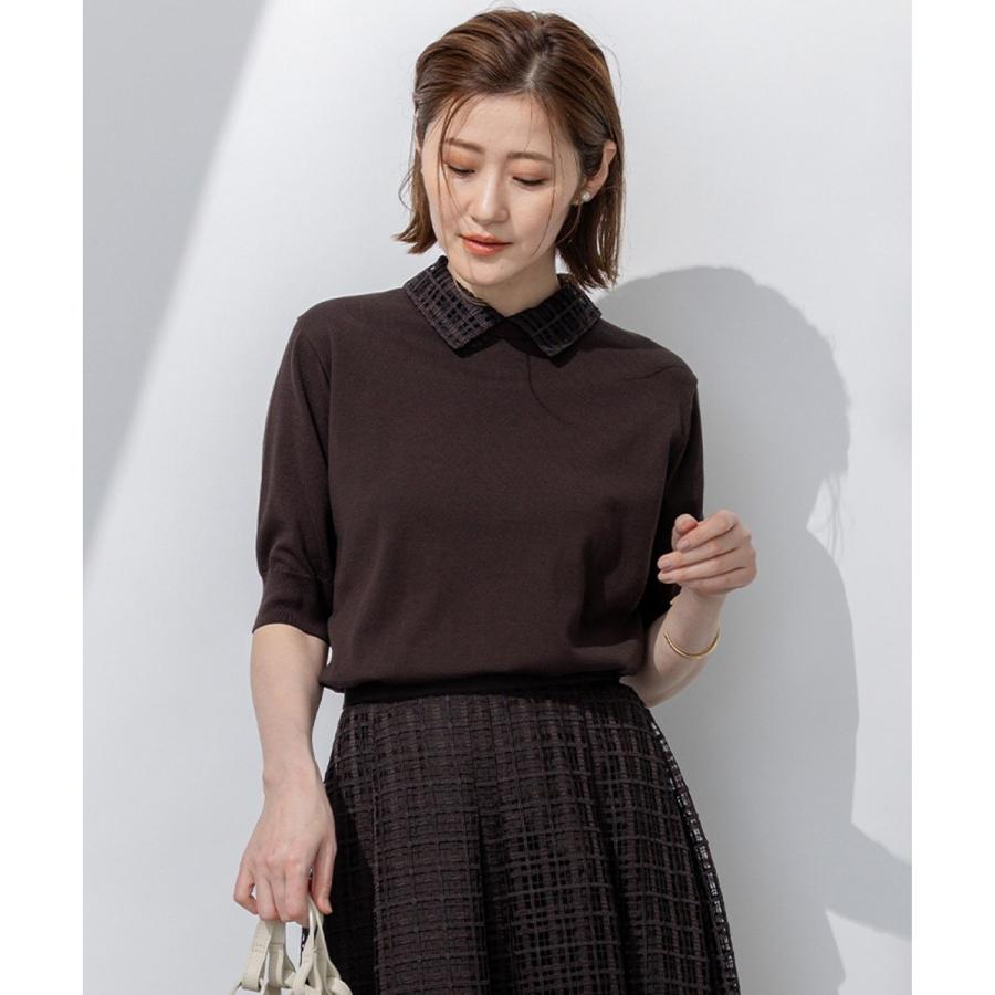 まるえ 23区 【洗える】Brocheチェック レース付け襟 ニット : マルイ(丸井