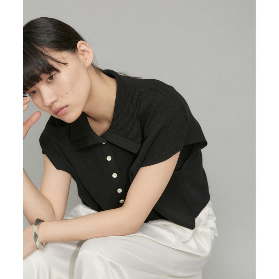 【美品】ADAM ET ROPE’ 　ニットポロTEE ブラック　カットソー ADAM ET ROPE' 【WEB限定】・【サステナブル】ニットポロTEE